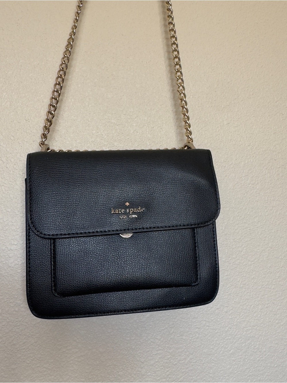 kate spade Black Leather Crossbody with Gold Chain